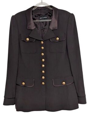 Rena Lange 42 Military Blazer Jacket Womens Size Small Brown Wool Gold Buttons